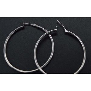 14K Solid White Gold Large Round Hoop Earrings 45MM x 1.5mm 2.1gr